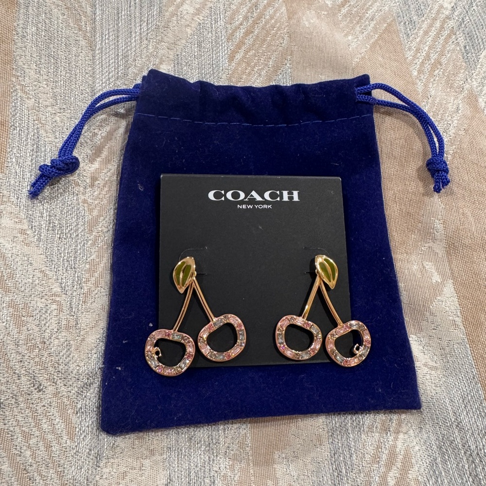 Coach Gold and Pink Cherry Stud Earrings